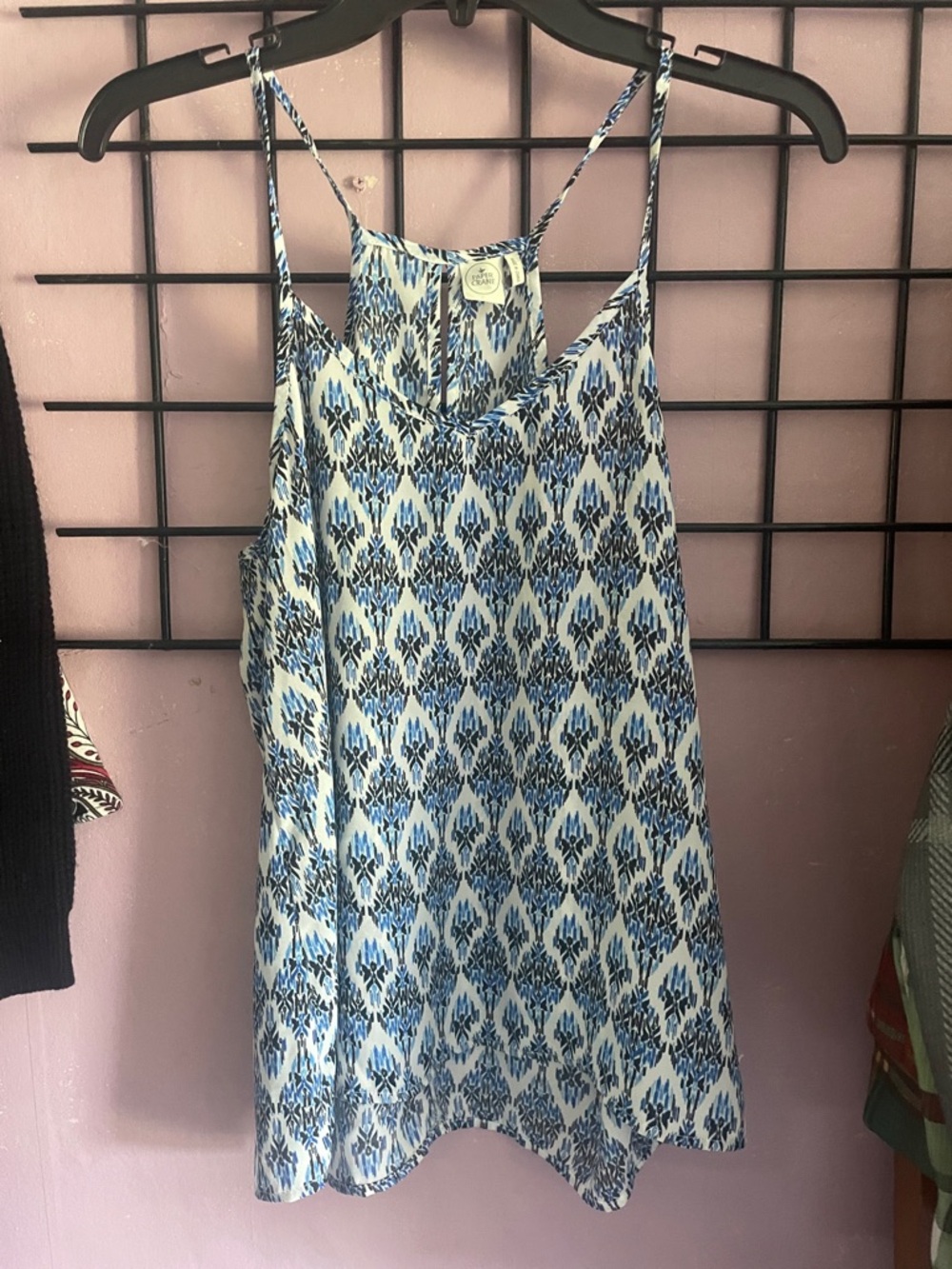 Paper Crane Blue and White Printed Spaghetti Strap Tank